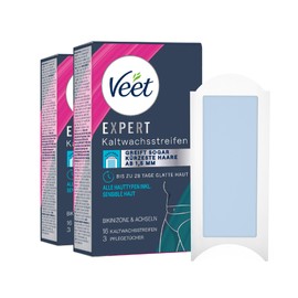 Veet Expert Cold Wax Strips Bikini Zone & Armpits - Wax Strips for Hair Removal for All Skin Types Including Sensitive Skin - 8 Double Strips = 16 Strips