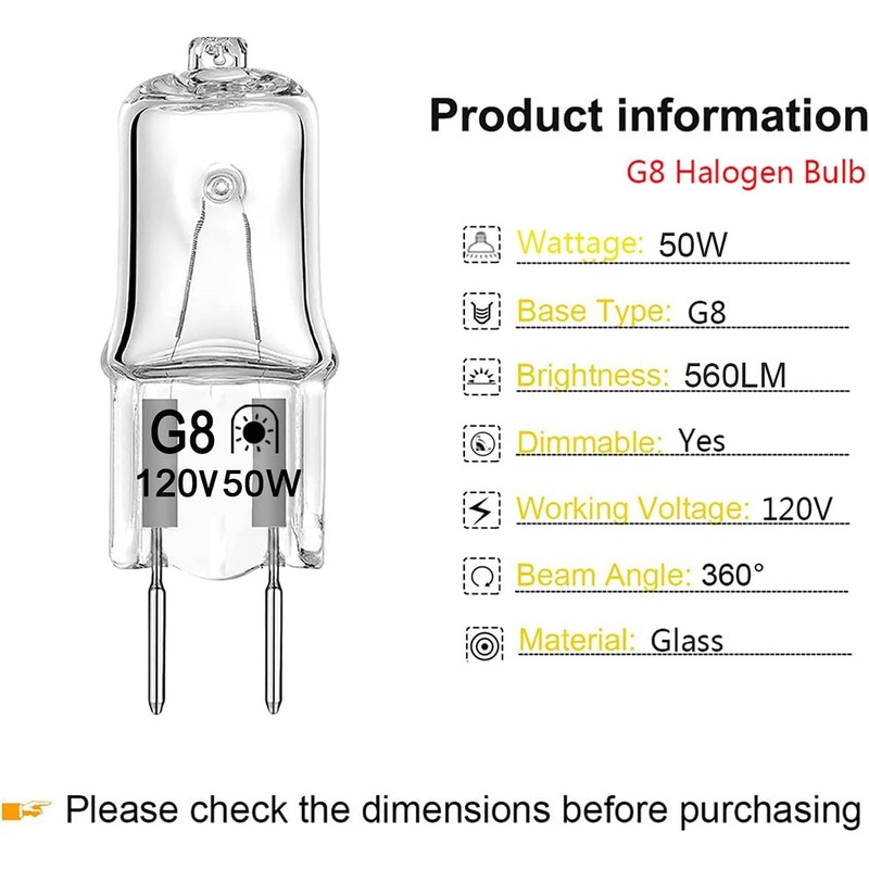 JCD G8 Halogen Light Bulb 50W 120V T4 Bi-Pin Base