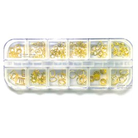 12 Styles Golden Nail Art Pattern Studs, Beauties Factory Tips Decorations Round Snowflakes Star Square Heart