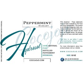 Dr Joe Lab Peppermint Hydrosol Spray Toner Floral Mint Water Cleansing Hydrating Face Mist, for Hydration Pure and Natural for All Skin Types COCOJOJO - 32 oz