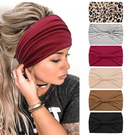 Kavya Headbands for Women's Hair UK, Wide Soft Ladies Headband Boho, Print Leopard Bandanas Knot Adult Scarfs Hairbands Elastic Fashion Yoga Hair Bands Hair Accessories (6 Pcs)-H