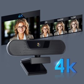 4K Webcam, Computer Camera with 4 Noise-canceling Microphones for Computer/Laptop/Mac, Privacy Cover and Tripod, Work with Video Conference, Live Streaming, Gaming, Video Calls, Zoom
