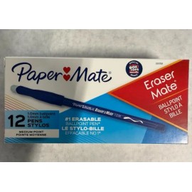 PaperMate 3910158 Eraser Mate Erasable 1mm Medium Point Ballpoint 12CT