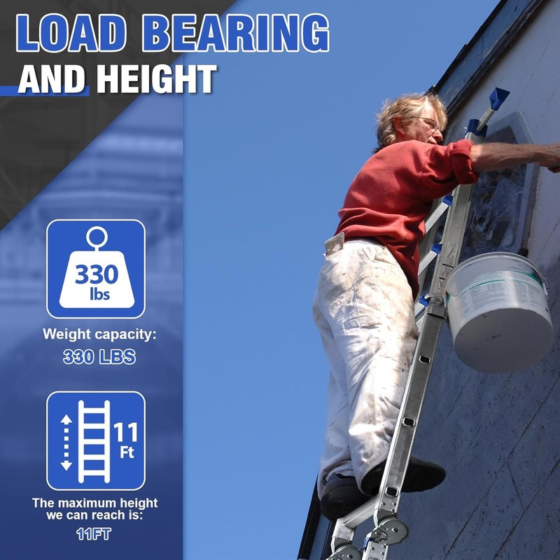 HBTower A Frame 3 Step Extension Ladder,11Ft Multi Position Ladder