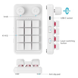 LUKCOZMO Macro Pad Teclado Macro Programable Teclado Mini Teclado Mecánico Personalizado de 12 Teclas Mini Teclado Mecánico para Juego Teclado de una Mano, BT RGB OSU, Micro Teclado, Perilla Macropad