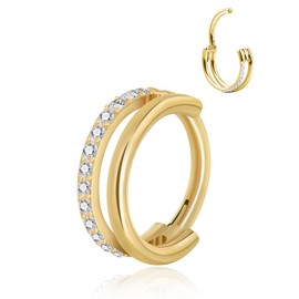 CANDYFANCY 16g Nose Rings For Women 316L Stainless Steel Nose Hoops Gold Septum Rings Cz Double Hoops Cartilage Earrings Daith Coach Tragus Multiple Body Piecing Hypoallergenic