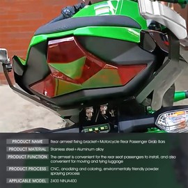 Motorcycle CNC Aluminum Passenger Grab Bar Rear Seat Rail Handle with Fixing Bracket For Z400 Ninja 400 2019-2024 Gray