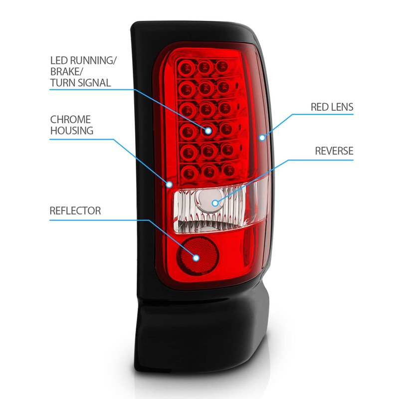 AmeriLite Red/Clear LED Brake Tail Lights Set For 94-01 Dodge
