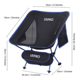 URPRO Camping Outdoor Ultralight Portable Folding Chairs Carry Bag Heavy Duty 145kgs Capacity Collapsible Folding Beach Blue
