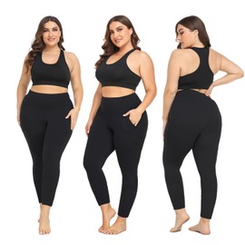 FULLSOFT 3 Pack Plus Size Leggings with Pockets for Women -High Waist Stretchy 1X-4X Workout Yoga Pants(3XL,HHZ)