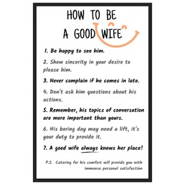 Funny Positive Poster for Wife Gifts - How To Be a Good Wife - Unique Funny Housewarming Gift for Her, Wife - Cute Room Decor - 11x17 in. LAMINATED - No Frame