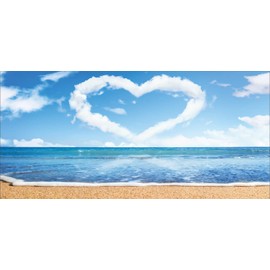 Ambesonne Valentines Day Pencil Pen Holder, Clouds in Clear Blue Sky Forming a Heart Shape Romantic Beach, Printed Ceramic Pencil Pen Holder for Desk Office Accessory, Blue White Sand Brown