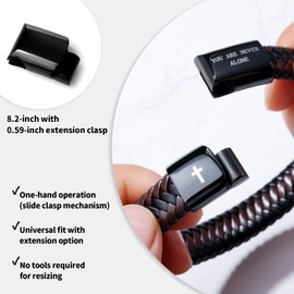 Alissl Gift for Men Dad Husband Boyfriend Son Grandson Braided Leather Forever Linked Together Stainless Steel Engraved with You are Never Alone Jewelry joshua 1 9