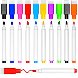 DIYDEC Pack of 10 Whiteboard Pens, 9 Colour Whiteboard Markers, Magnetic Dry Erase, Wipe Clean Markers with Fine Tip for Office, School, Home, etc.