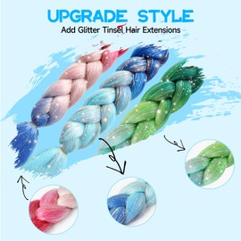 Ombre Braiding Hair, 2 Pack Kanekalon Hair Braids Extension (Green & Blue)