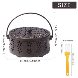 Mosquito Coil Holder, Mosquito Spiral Holder, Incense Holder, Mosquito Coil Holder, Classic Metal Incense Holder, Mosquito Spiral Container with Handle Lid for Indoor Outdoor Camping (B)