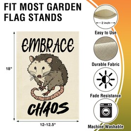 Artofy Funny Opossum Embrace Chaos Small Decorative Garden Flag, Humorous Yard Lawn Outside Decor, Farmhouse Burlap Outdoor Home Decoration Double Sided 12 x 18
