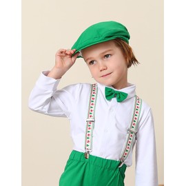 A&J DESIGN Toddler Suspenders and Bow Tie Set Boys Newsboy Hats 1920s Christmas Costumes and Wedding Accessories Green 3-6 Months