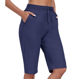 MoFiz Women's Outdoor Athletic Hiking Short Quick Dry Lightweight 13" Walking Casual Golf Short Navy,2XL