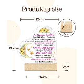 Putuo Decor Herzform Acryl Tischdeko Schild für Tochter – Wir sind stolz auf Dich, Geschenk von Mama und Papa mit Mond, Sternen und Sonnenblumen