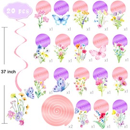 Wildflower Party Hanging Swirls 20Pcs Wildflower Theme Birthday Decorations Wildflowers Butterfly Ceiling Swils Spring Wildflower Party Hanging Decorations for Floral Wedding Baby Shower Supplies