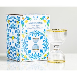 Crystal Bell Cocktail Measuring Jigger for Bartending - Double Sided 1 Oz and 2 Oz Glass Drink Measurer for Cocktails with Luxe Gift Packaging - Display-Worthy Home Bar Essentials (Gold Rim)