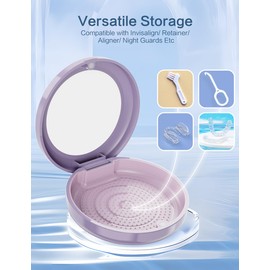 SENCCO Slim Retainer Case, Medical-Grade Plastic, BPA Free, Travel Retainer Holder Case for Pocket, Magnetic Aligner Case with Mirror Design, Compatible with Invisalign- Purple