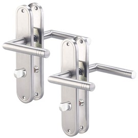 AGT Door Handles: Set of 2 Stainless Steel Door Fittings for Bathroom & Toilet, 2 Latches (Toilet Long Plate Door Fitting, Toilet Twist Locks, Door Lock)