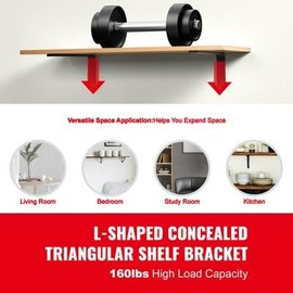 Happybuy Shelf Bracket, Heavy Duty Floating Shelf Brackets 10 x 6 in, 4 Pcs Brackets for Shelves, 5mm Thick Matte Black L Shelf Bracket,Steel Shelving Brackets with 160 lbs Load Capacity