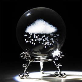 HDCRYSTALGIFTS 60mm/2.3inch 3D Inner Carving Rain Cloud Crystal Ball Paperweight with Silver Base Fengshui Decorative Ball Figurine Ornament Glass Sphere for Home Art Decor