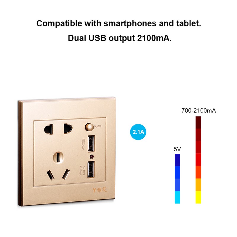 Electric Outlet with 2 Sockets and 2 USB Ports Wall