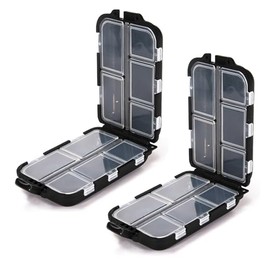 MAIANY Pill Box Travel Pill Organiser, Portable Double Layer Medicine Storage Box with 10 Compartments for Vitamins Cod Liver Oil Dietary Supplement (2 Pieces, Black)