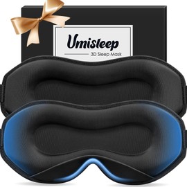 Umisleep 2-Pack Upgraded Sleep Masks, Perfect for Side Sleepers, Ultra Soft 3D Eye Masks for Travel, Couples&Adults, Adjustable, Black+Black