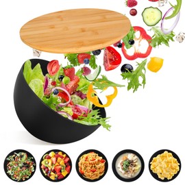 ShineMe Salad Bowl Set of 3, Natural Bamboo Fiber Salad Serving Bowls with Lids,Mixing Bowl for Preparing and Serving Salad, Cereal, Fruit, Veggies, Popcorn,Chips & Bread(10",8",6")