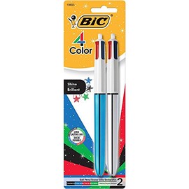 BIC 4-Color Shine Ball Pen, Medium Point (1.0 mm), Metallic Barrel, Assorted Inks, 2 Count