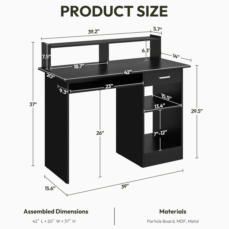 Yaheetech Home Office Wood Computer Desk with Drawers and Pull-Out
