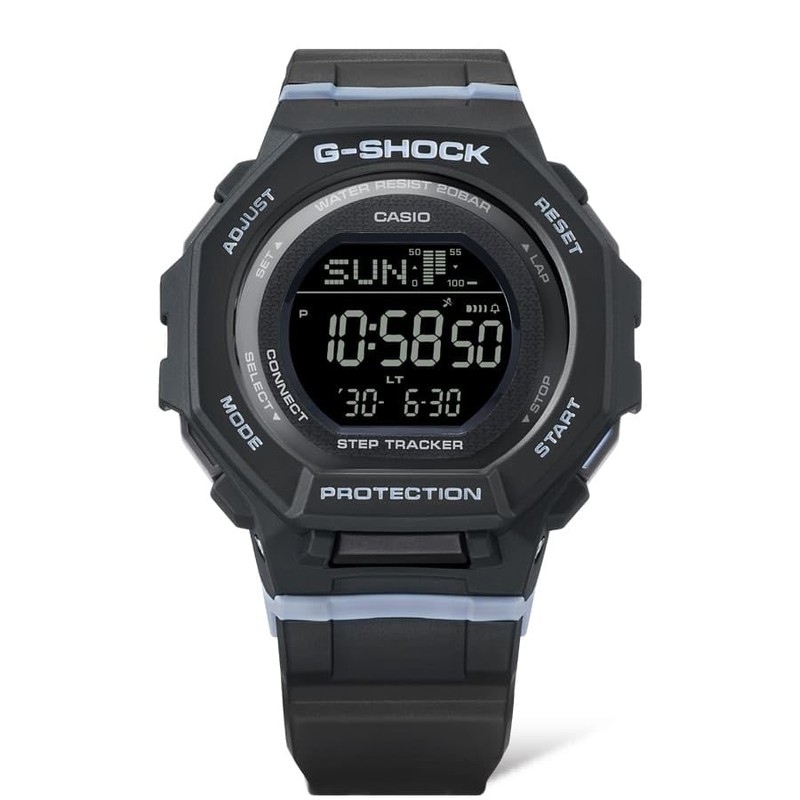 Casio G-Shock Step Tracker Black with Light Blue Digital Watch