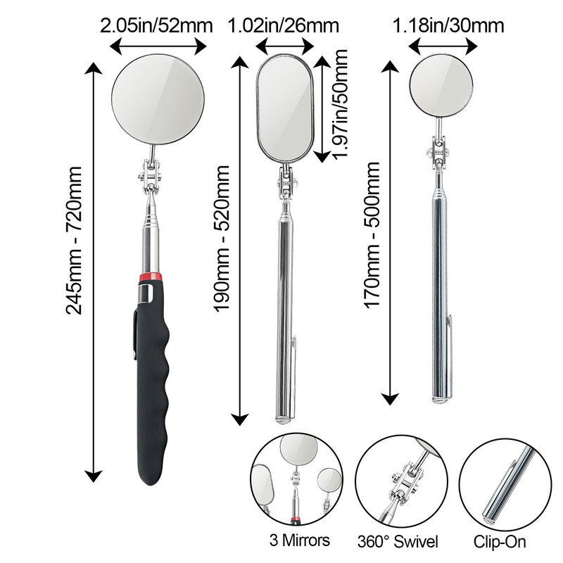 Telescoping Inspection Mirror with Rotating Head,Extendable Mechanic Mirror with Long
