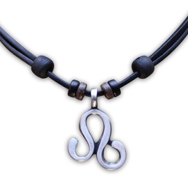 Hana Lima 1 of 12 Zodiac Signs on Adjustable Horoscope Leather Necklace, Surfer Chain, Pewter