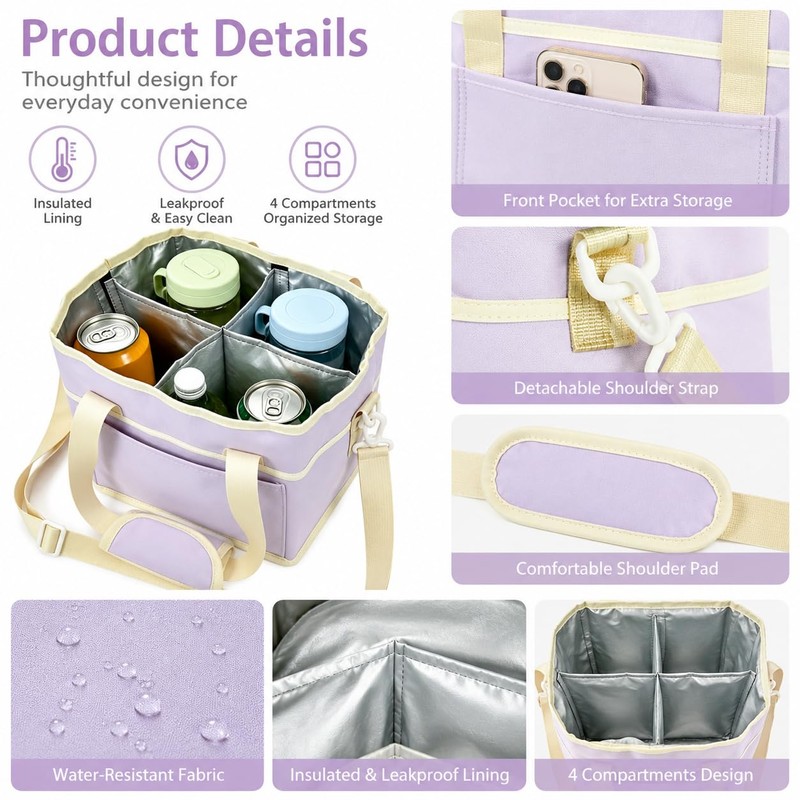 Drink Carrier Tote Bag for 4 Cups, Multiple Tumbler Carrier