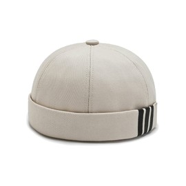 Nanwansu Dome Brimless Docker Cap Sailor Beanie Cap Visorless Hat for Men & Women Beige