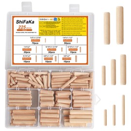 225 Pcs Wooden Dowels Assorted, M6 M8 M10 Wood Dowels Plugs, Round Hardwood Dowling Rods Grooved Plugs Dowel Rods, Wood Dowel Pins for Furniture Woodwork Fluted DIY Crafting