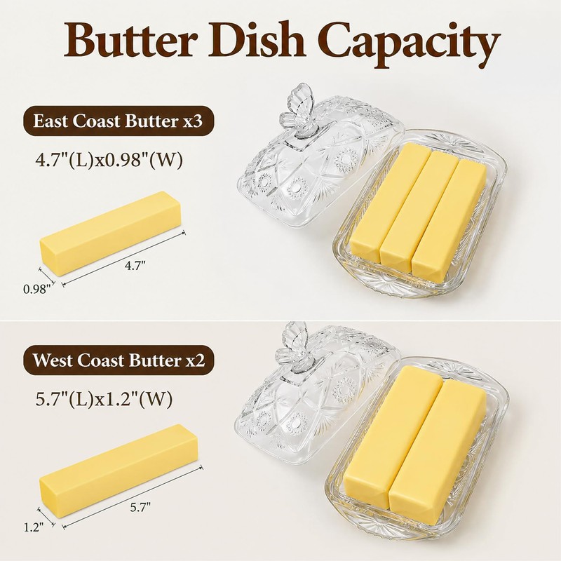 MKLZ Glass Butter Dish with Lid, Clear Cheese Dish with