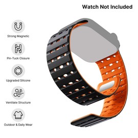 R-Lite Fit Magnetic Watchband Compatible with iWatch Ultra 2/Ultra Band 49mm/45mm/44mm/42mm for Men Women, Rugged Silicone Sport Replacement Strap for iWatch SE2/SE/9/8/7/6/5/4/3/2/1 - Color: Black, Size: 49mm/46mm/45mm/44mm/42mm(Series3/2/1)