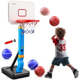 POCO DIVO Kids Basketball Hoop, Adjustable Height Goal Board Stand, Indoor Outdoor Toddler Classic Sports, Mini Portable Backyard Game 4-Balls Set, Boy Girl Toy Gift Adult Poolside Party Play, Blue