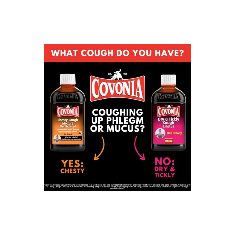 Covonia Chesty Cough Mixture Mentholated, Loosens Stubborn Mucus, 300ml