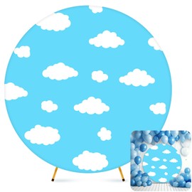 Tingjoo 7.2 FT Round Backdrop Cover Blue Sky White Clouds Arch Backdrop Cover for 5 to 7.2ft Circle Arch Stand Birthday Photo Photography Background for Baby Shower Wedding Decorations Anniversary