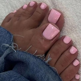 Ceboic 24 Stück Leuchtendes Pink Fußnägel zum Aufkleben, Französisch Kurz Künstliche Zehennägel, Einfarbige Falsche Zehennägel Full Cover Natürliche Fussnägel Tips, Artificial Toenails für Frauen