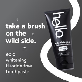 hello Epic Whitening Charcoal Fluoride Free Toothpaste, Activated Charcoal Toothpaste with Coconut Oil, Whitens Teeth Naturally, SLS Free, Fresh Mint, 4.0 Oz Tube