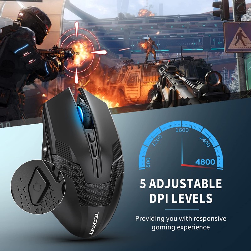 TECKNET Wireless Gaming Mouse 2.4G Optical USB Computer Mice, 8